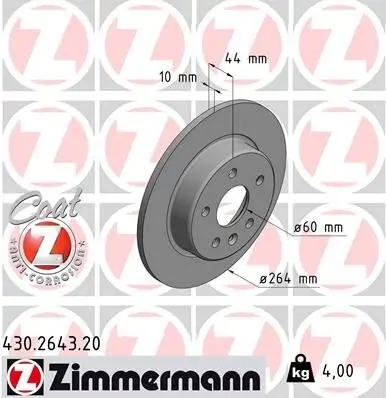 Bremsscheibe Hinterachse ZIMMERMANN 430.2643.20 Bild Bremsscheibe Hinterachse ZIMMERMANN 430.2643.20
