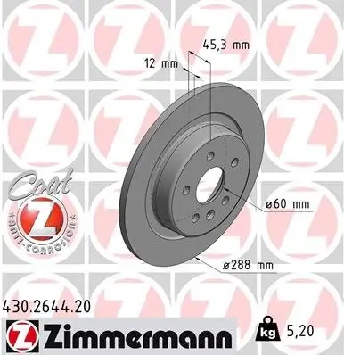 Bremsscheibe ZIMMERMANN 430.2644.20 Bild Bremsscheibe ZIMMERMANN 430.2644.20