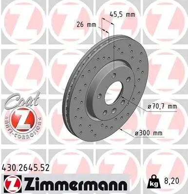 Bremsscheibe Vorderachse ZIMMERMANN 430.2645.52 Bild Bremsscheibe Vorderachse ZIMMERMANN 430.2645.52