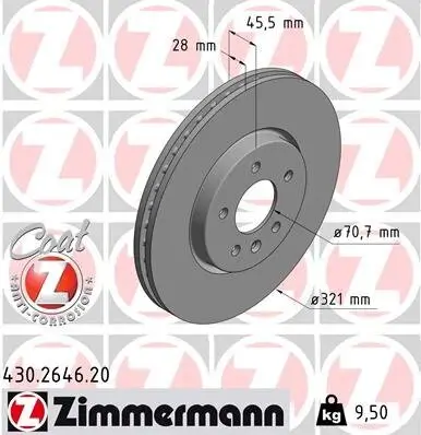 Bremsscheibe Vorderachse ZIMMERMANN 430.2646.20 Bild Bremsscheibe Vorderachse ZIMMERMANN 430.2646.20