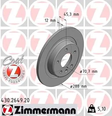 Bremsscheibe Hinterachse ZIMMERMANN 430.2649.20