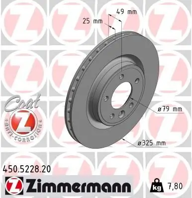 Bremsscheibe Hinterachse ZIMMERMANN 450.5228.20 Bild Bremsscheibe Hinterachse ZIMMERMANN 450.5228.20