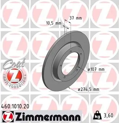 Bremsscheibe Vorderachse ZIMMERMANN 460.1010.20 Bild Bremsscheibe Vorderachse ZIMMERMANN 460.1010.20