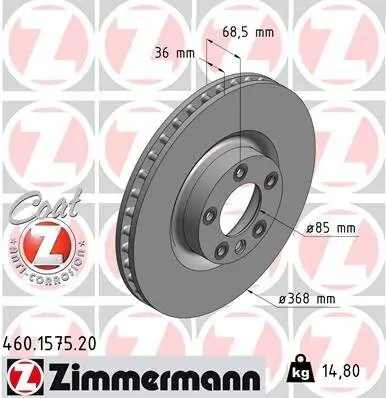 Bremsscheibe ZIMMERMANN 460.1575.20 Bild Bremsscheibe ZIMMERMANN 460.1575.20