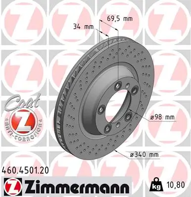 Bremsscheibe Vorderachse rechts ZIMMERMANN 460.4501.20 Bild Bremsscheibe Vorderachse rechts ZIMMERMANN 460.4501.20