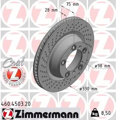 Bremsscheibe Hinterachse rechts ZIMMERMANN 460.4503.20