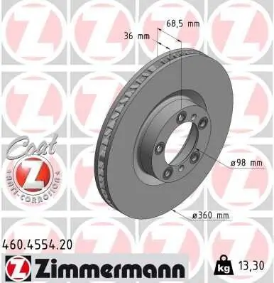 Bremsscheibe Vorderachse rechts ZIMMERMANN 460.4554.20 Bild Bremsscheibe Vorderachse rechts ZIMMERMANN 460.4554.20