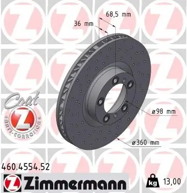 Bremsscheibe Vorderachse rechts ZIMMERMANN 460.4554.52