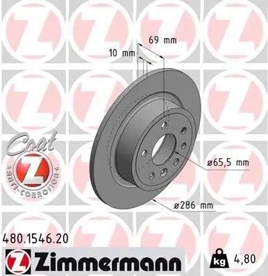 Bremsscheibe Hinterachse ZIMMERMANN 480.1546.20 Bild Bremsscheibe Hinterachse ZIMMERMANN 480.1546.20