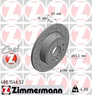 Bremsscheibe ZIMMERMANN 480.1546.52 Bild Bremsscheibe ZIMMERMANN 480.1546.52