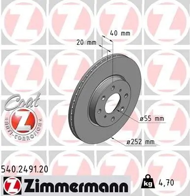 Bremsscheibe ZIMMERMANN 540.2491.20 Bild Bremsscheibe ZIMMERMANN 540.2491.20