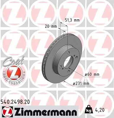 Bremsscheibe ZIMMERMANN 540.2498.20 Bild Bremsscheibe ZIMMERMANN 540.2498.20