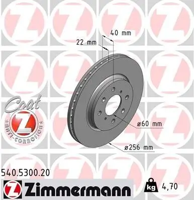 Bremsscheibe ZIMMERMANN 540.5300.20 Bild Bremsscheibe ZIMMERMANN 540.5300.20