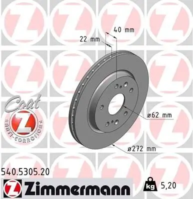 Bremsscheibe ZIMMERMANN 540.5305.20 Bild Bremsscheibe ZIMMERMANN 540.5305.20