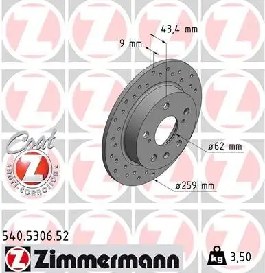 Bremsscheibe Hinterachse ZIMMERMANN 540.5306.52 Bild Bremsscheibe Hinterachse ZIMMERMANN 540.5306.52