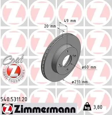 Bremsscheibe Vorderachse ZIMMERMANN 540.5311.20