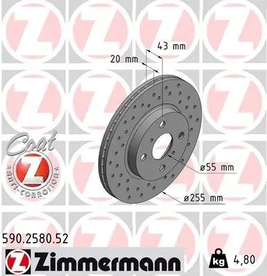 Bremsscheibe Vorderachse ZIMMERMANN 590.2580.52 Bild Bremsscheibe Vorderachse ZIMMERMANN 590.2580.52