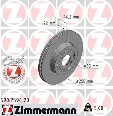 Bremsscheibe ZIMMERMANN 590.2594.20 Bild Bremsscheibe ZIMMERMANN 590.2594.20