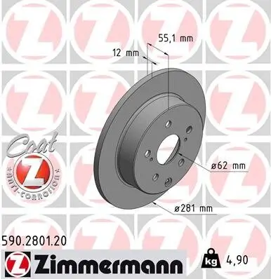 Bremsscheibe Hinterachse ZIMMERMANN 590.2801.20 Bild Bremsscheibe Hinterachse ZIMMERMANN 590.2801.20