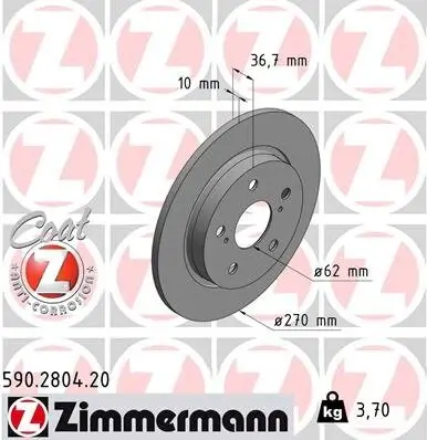 Bremsscheibe ZIMMERMANN 590.2804.20 Bild Bremsscheibe ZIMMERMANN 590.2804.20