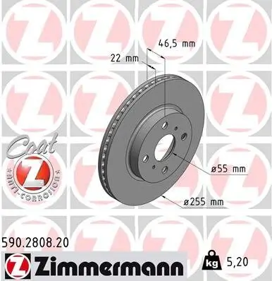 Bremsscheibe ZIMMERMANN 590.2808.20 Bild Bremsscheibe ZIMMERMANN 590.2808.20