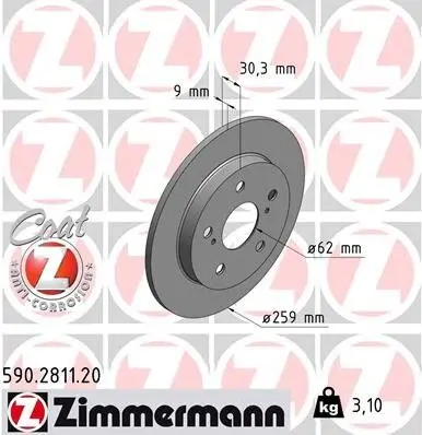 Bremsscheibe ZIMMERMANN 590.2811.20 Bild Bremsscheibe ZIMMERMANN 590.2811.20