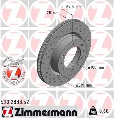 Bremsscheibe Vorderachse ZIMMERMANN 590.2833.52 Bild Bremsscheibe Vorderachse ZIMMERMANN 590.2833.52