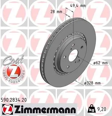 Bremsscheibe Vorderachse ZIMMERMANN 590.2834.20