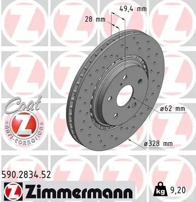 Bremsscheibe Vorderachse ZIMMERMANN 590.2834.52 Bild Bremsscheibe Vorderachse ZIMMERMANN 590.2834.52