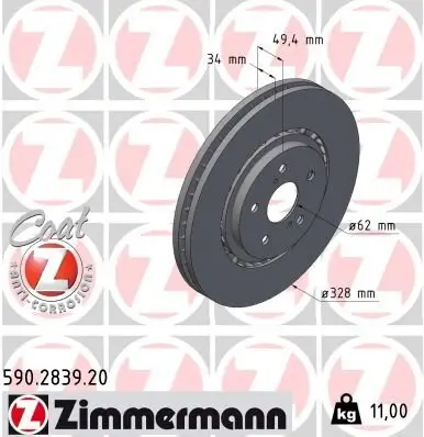 Bremsscheibe Vorderachse ZIMMERMANN 590.2839.20