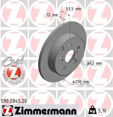 Bremsscheibe Hinterachse ZIMMERMANN 590.2845.20 Bild Bremsscheibe Hinterachse ZIMMERMANN 590.2845.20