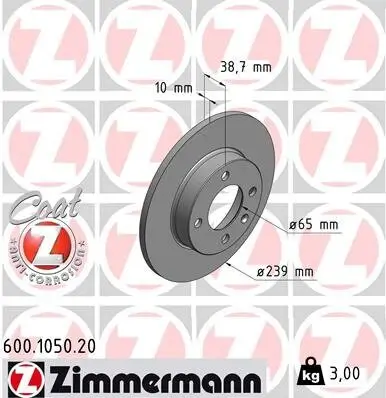 Bremsscheibe ZIMMERMANN 600.1050.20