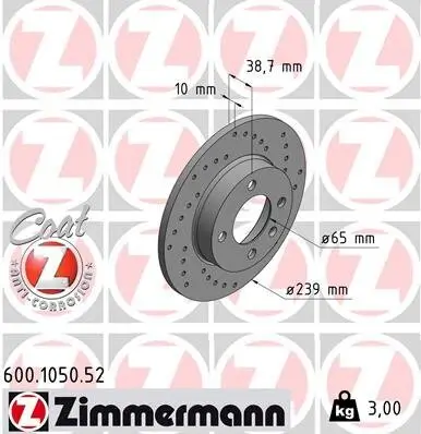 Bremsscheibe ZIMMERMANN 600.1050.52