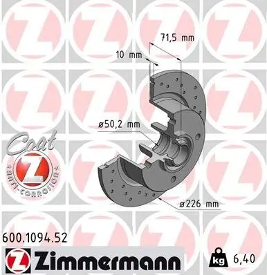 Bremsscheibe ZIMMERMANN 600.1094.52