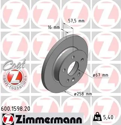 Bremsscheibe Vorderachse ZIMMERMANN 600.1598.20