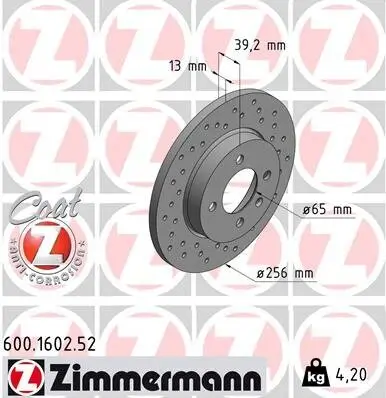 Bremsscheibe ZIMMERMANN 600.1602.52 Bild Bremsscheibe ZIMMERMANN 600.1602.52