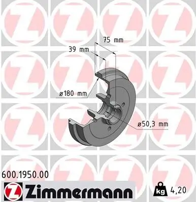 Bremstrommel Hinterachse ZIMMERMANN 600.1950.00