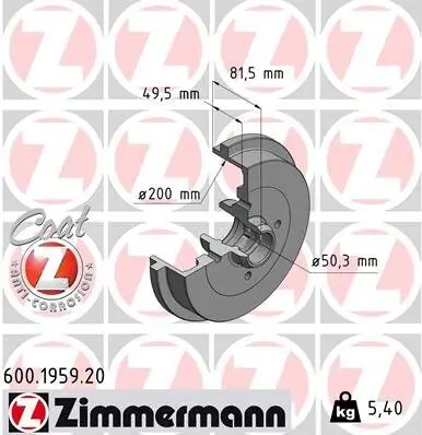 Bremstrommel Hinterachse ZIMMERMANN 600.1959.20 Bild Bremstrommel Hinterachse ZIMMERMANN 600.1959.20