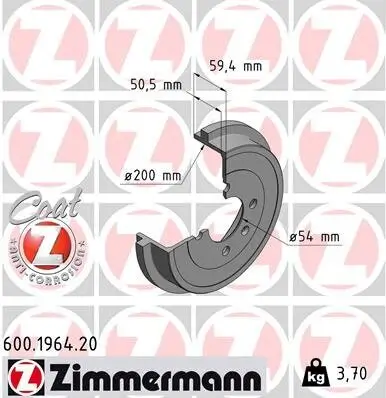 Bremstrommel Hinterachse ZIMMERMANN 600.1964.20 Bild Bremstrommel Hinterachse ZIMMERMANN 600.1964.20