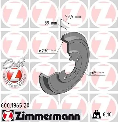 Bremstrommel ZIMMERMANN 600.1965.20