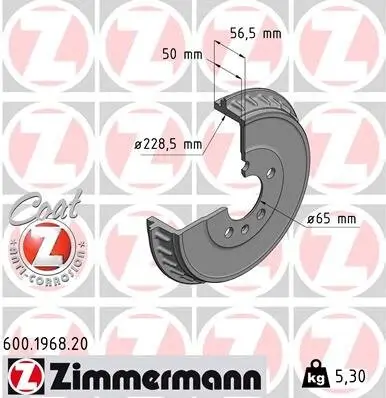 Bremstrommel ZIMMERMANN 600.1968.20 Bild Bremstrommel ZIMMERMANN 600.1968.20