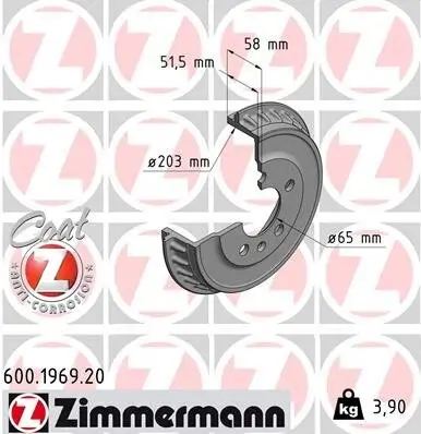 Bremstrommel Hinterachse ZIMMERMANN 600.1969.20