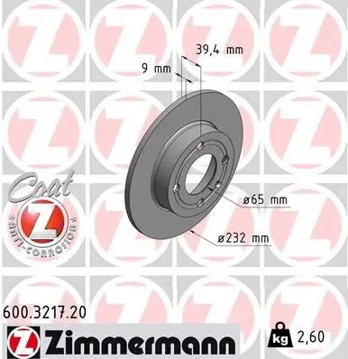 Bremsscheibe Hinterachse ZIMMERMANN 600.3217.20 Bild Bremsscheibe Hinterachse ZIMMERMANN 600.3217.20