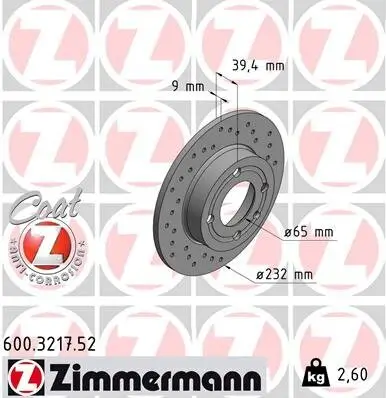 Bremsscheibe Hinterachse ZIMMERMANN 600.3217.52