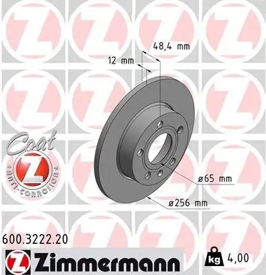 Bremsscheibe ZIMMERMANN 600.3222.20 Bild Bremsscheibe ZIMMERMANN 600.3222.20