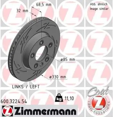 Bremsscheibe Vorderachse links ZIMMERMANN 600.3224.54 Bild Bremsscheibe Vorderachse links ZIMMERMANN 600.3224.54