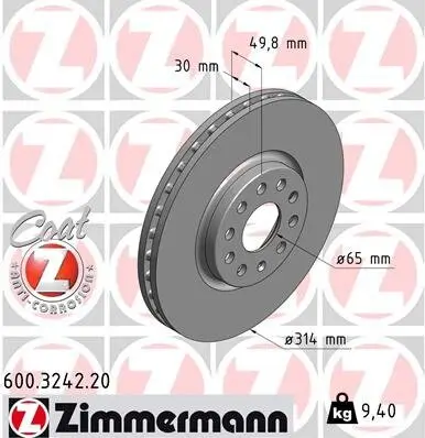 Bremsscheibe ZIMMERMANN 600.3242.20 Bild Bremsscheibe ZIMMERMANN 600.3242.20