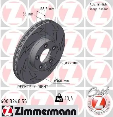 Bremsscheibe Vorderachse rechts ZIMMERMANN 600.3248.55 Bild Bremsscheibe Vorderachse rechts ZIMMERMANN 600.3248.55