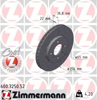 Bremsscheibe ZIMMERMANN 600.3250.52