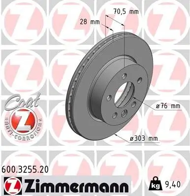 Bremsscheibe Vorderachse ZIMMERMANN 600.3255.20